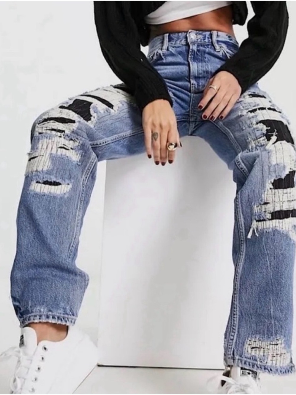 Free People McCoy Destroyed Straight Leg Jean in Blue Size 28